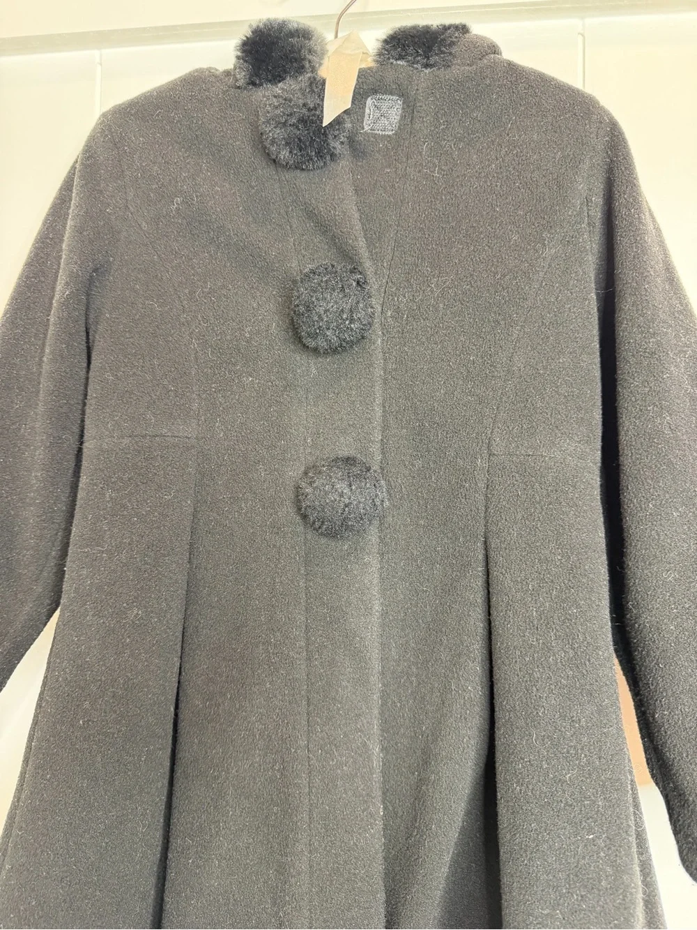 Copper Key Black Kids' Swing Coat with Pom-Pom Buttons